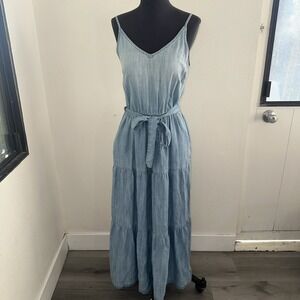 Cloth & Stone Anthropologie Sweet Chambray Tiered Maxi Dress Size S Denim Blue